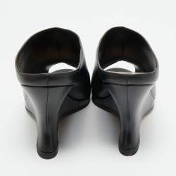 Pre Owned Dior Black Leather Peep Toe Wedge Slide Sandals Size 38