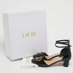 Pre Owned Dior Black Patent Leather D'cest Ankle Strap Sandals Size 38