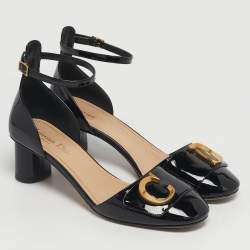 Pre Owned Dior Black Patent Leather D'cest Ankle Strap Sandals Size 38