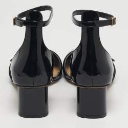 Pre Owned Dior Black Patent Leather D'cest Ankle Strap Sandals Size 38