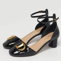 Pre Owned Dior Black Patent Leather D'cest Ankle Strap Sandals Size 38