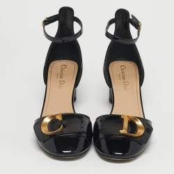 Pre Owned Dior Black Patent Leather D'cest Ankle Strap Sandals Size 38