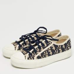 Pre Owned Dior Navy Blue/White Embroidered Canvas Walk'n'Dior Low Top Sneakers Size 38.5
