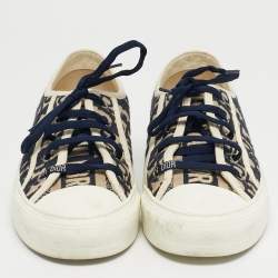 Pre Owned Dior Navy Blue/White Embroidered Canvas Walk'n'Dior Low Top Sneakers Size 38.5