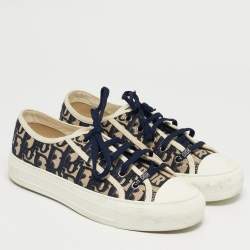 Pre Owned Dior Navy Blue/White Embroidered Canvas Walk'n'Dior Low Top Sneakers Size 38.5