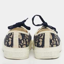 Pre Owned Dior Navy Blue/White Embroidered Canvas Walk'n'Dior Low Top Sneakers Size 38.5