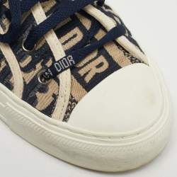 Pre Owned Dior Navy Blue/White Embroidered Canvas Walk'n'Dior Low Top Sneakers Size 38.5