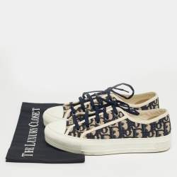 Pre Owned Dior Navy Blue/White Embroidered Canvas Walk'n'Dior Low Top Sneakers Size 38.5