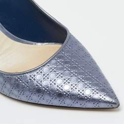 Pre Owned Dior Metallic  Blue Patent Leather Cherie Pointed Toe Pumps Size 36.5