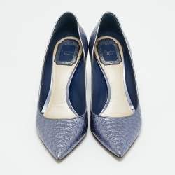 Pre Owned Dior Metallic  Blue Patent Leather Cherie Pointed Toe Pumps Size 36.5