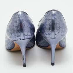 Pre Owned Dior Metallic  Blue Patent Leather Cherie Pointed Toe Pumps Size 36.5