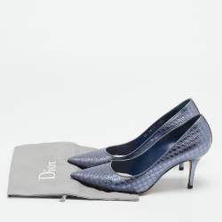 Pre Owned Dior Metallic  Blue Patent Leather Cherie Pointed Toe Pumps Size 36.5
