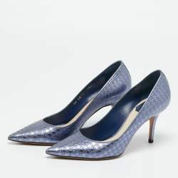 Pre Owned Dior Metallic  Blue Patent Leather Cherie Pointed Toe Pumps Size 36.5