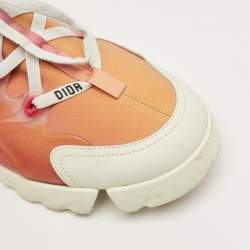 Pre Owned Dior White/Orange Fabric and PVC D-Connect Lace Up Sneakers Size 39