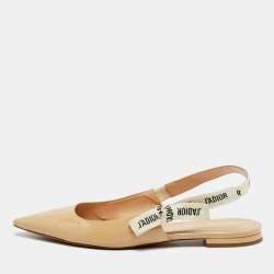 Pre Owned Dior Beige Fabric and Patent Leather J'Adior Slingback Flats Size 40