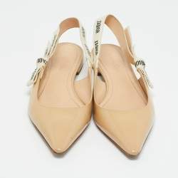 Pre Owned Dior Beige Fabric and Patent Leather J'Adior Slingback Flats Size 40