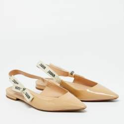 Pre Owned Dior Beige Fabric and Patent Leather J'Adior Slingback Flats Size 40