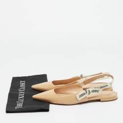 Pre Owned Dior Beige Fabric and Patent Leather J'Adior Slingback Flats Size 40