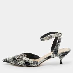 Pre Owned Dior Tartan Gang Size 38.5 Multicolor Brocade Fabric Ankle Strap Pumps
