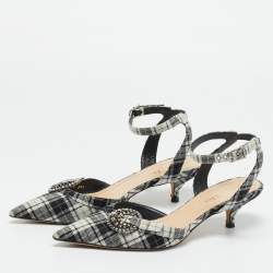 Pre Owned Dior Tartan Gang Size 38.5 Multicolor Brocade Fabric Ankle Strap Pumps