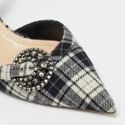 Pre Owned Dior Tartan Gang Size 38.5 Multicolor Brocade Fabric Ankle Strap Pumps