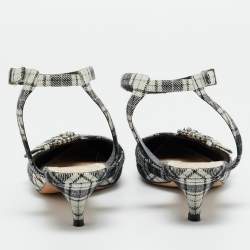 Pre Owned Dior Tartan Gang Size 38.5 Multicolor Brocade Fabric Ankle Strap Pumps