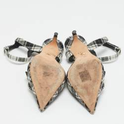 Pre Owned Dior Tartan Gang Size 38.5 Multicolor Brocade Fabric Ankle Strap Pumps