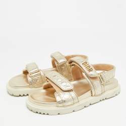 Pre Owned Dior DiorAct Size 41 Gold Leather Slingback Sandals