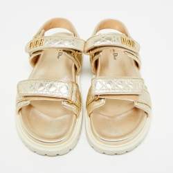 Pre Owned Dior DiorAct Size 41 Gold Leather Slingback Sandals