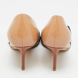 Pre Owned حذاء كعب عالي ديور مقدمة مدببة جلد لامع بيج/أسود فيونكة مشبك مقاس 37.5