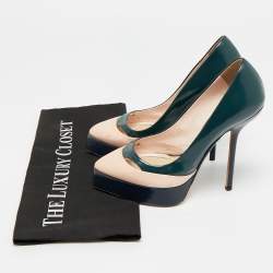 مملوكة مسبقًا حذاء كعب عالي ديور جلد متعدد الألوان بنعل مربع سميك مقاس 36