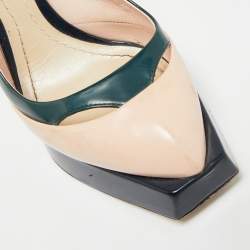 مملوكة مسبقًا حذاء كعب عالي ديور جلد متعدد الألوان بنعل مربع سميك مقاس 36