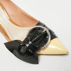 Pre Owned Dior Size 36.5 Beige/Black Patent Leather Pointed Toe Pumps