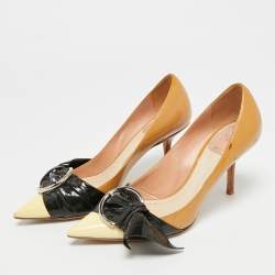 Pre Owned Dior Size 36.5 Beige/Black Patent Leather Pointed Toe Pumps