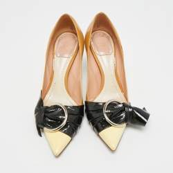 Pre Owned Dior Size 36.5 Beige/Black Patent Leather Pointed Toe Pumps