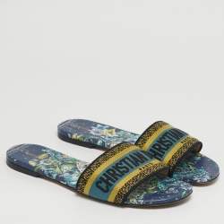 مملوكة مسبقًا صندل سلايد ديور دوي قماش مطرز متعدد الألوان مقاس 40