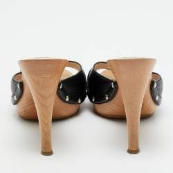 Pre Owned حذاء مولز ديور خشبي مقدمة مفتوحة جلد أسود مقاس 37.5