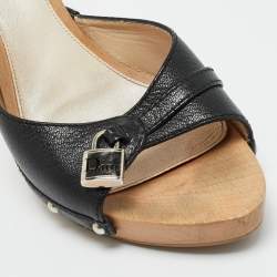 Pre Owned حذاء مولز ديور خشبي مقدمة مفتوحة جلد أسود مقاس 37.5