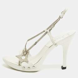 مملوكة مسبقًا Dior Size 36.5 White Patent Leather Chain Ankle Strap Sandals
