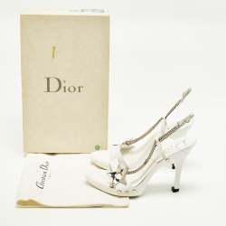 مملوكة مسبقًا Dior Size 36.5 White Patent Leather Chain Ankle Strap Sandals