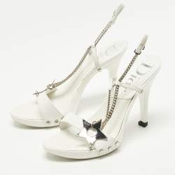 مملوكة مسبقًا Dior Size 36.5 White Patent Leather Chain Ankle Strap Sandals