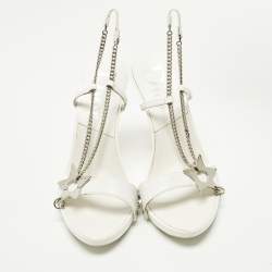 مملوكة مسبقًا Dior Size 36.5 White Patent Leather Chain Ankle Strap Sandals