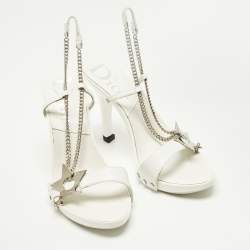 مملوكة مسبقًا Dior Size 36.5 White Patent Leather Chain Ankle Strap Sandals