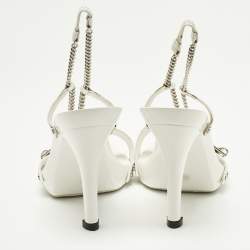 مملوكة مسبقًا Dior Size 36.5 White Patent Leather Chain Ankle Strap Sandals