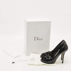 Pre Owned Dior Size 38.5 Black Quilted Cannage Patent Leather Peep Toe Pumps