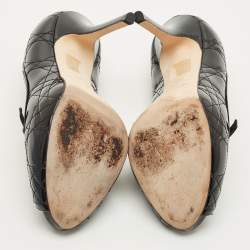 Pre Owned Dior Size 38.5 Black Quilted Cannage Patent Leather Peep Toe Pumps