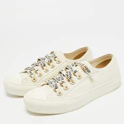 Pre Owned Dior Walk'n'Dior Size 38.5 White Canvas Lace Up Sneakers