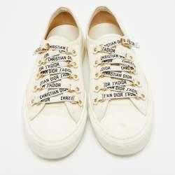 Pre Owned Dior Walk'n'Dior Size 38.5 White Canvas Lace Up Sneakers
