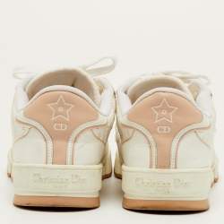 مملوكة مسبقًا حذاء رياضي ديور قماش جلود أبيض/بيج مخروق من الجلد نمط أوبليك مقاس 38