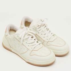 مملوكة مسبقًا حذاء رياضي ديور قماش جلود أبيض/بيج مخروق من الجلد نمط أوبليك مقاس 38